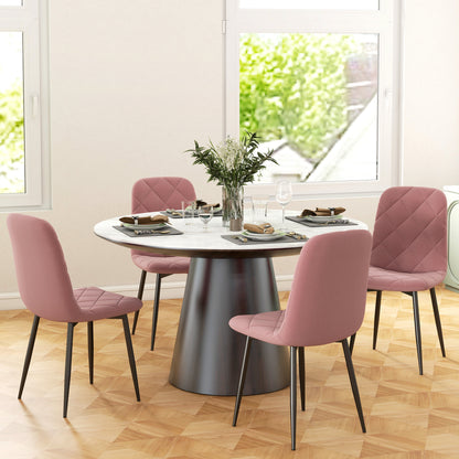 Eetkamerstoel – Stoel – Kuipstoel – Armstoel – Keukenstoel – Fluwelen Bekleding – Stabiel Metalen Onderstel – Set van 4 – Roze – Comfortabele Rugleuning – 45x54x87 cm