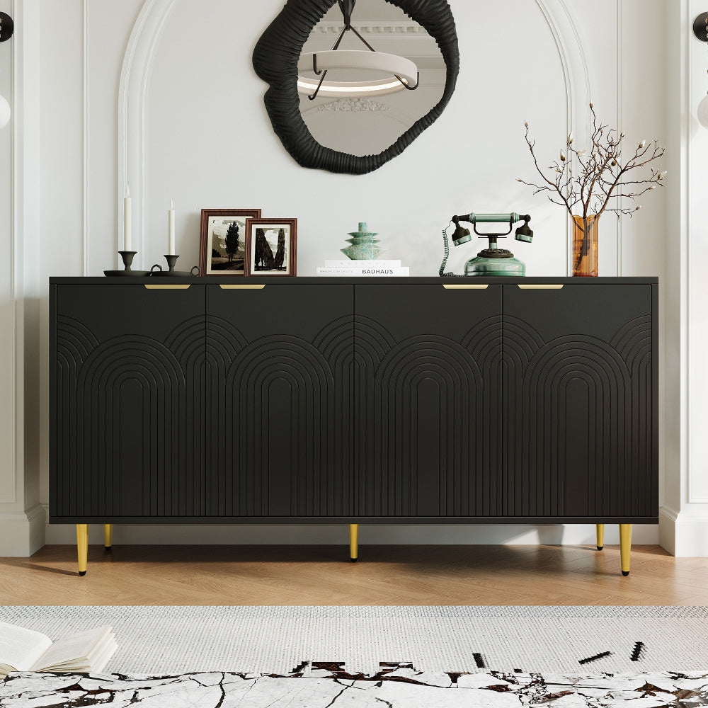 Dressoirkast – Kast – Sideboard – Wandmeubel – Opbergkast – Zwart – Vierdeurs – Gouden Handgrepen – Hoogglans Poten – 160x80x40 cm
