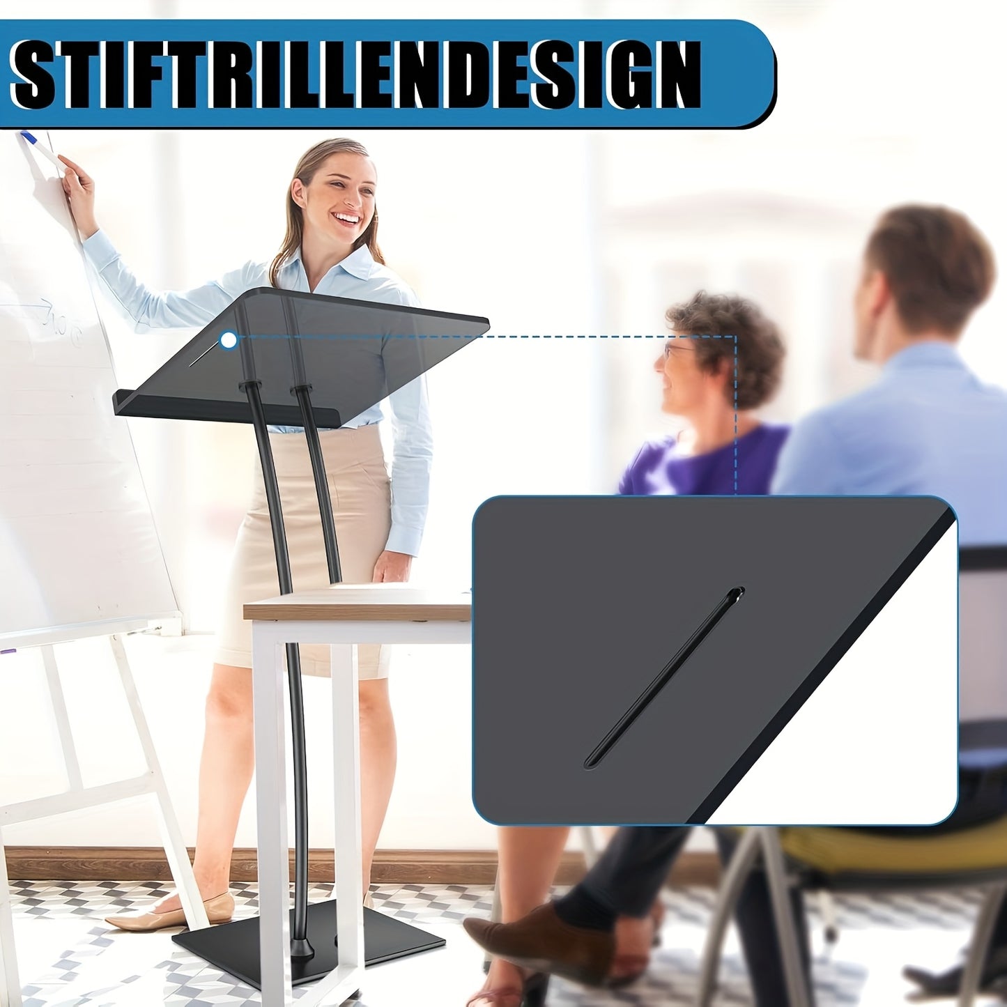 Spreekgestoelte – Lessenaar – Podium – Lectern – Presentatietafel – Verstelbaar Hoogte – Dik 10mm Acrylblad – Stevig IJzeren Onderstel