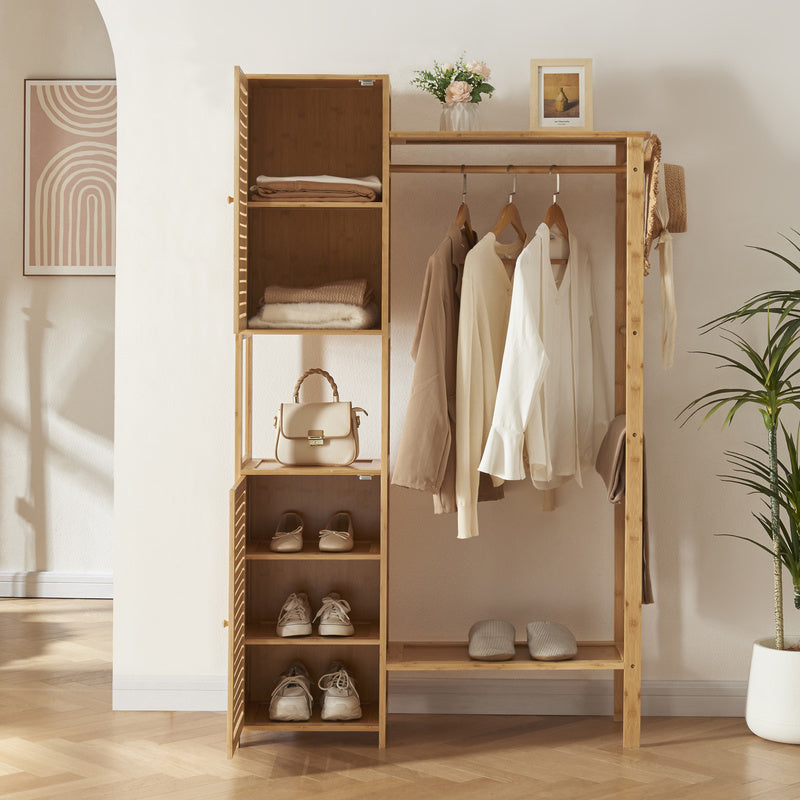 Kledingrek – Garderoberek – Kledingstang – Dressboy – Opbergkast – Bamboehout – 164x99x29 cm – Ventilatieroosters & Schoenenrek