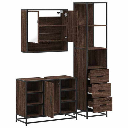 badkamermeubelset – badmeubelset – wastafelmeubel – badkamerkast – spiegelkast – bruin eikenlook – 3-delige set – hardhout & glas