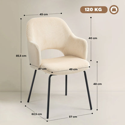 Eetkamerstoel – Stoel – Kuipstoel – Draaistoel – Designstoel – Beige Corduroy Bekleding – Metalen Onderstel – Zacht Kussen – Glijdende Mechaniek