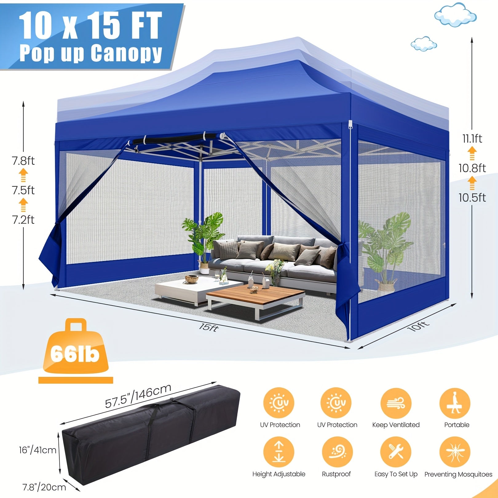Pop-Up Partytent – Overkapping – Tuintent – Marktstand – Campingtent – 3x4,5 Meter – Aluminium Frame - QUORE