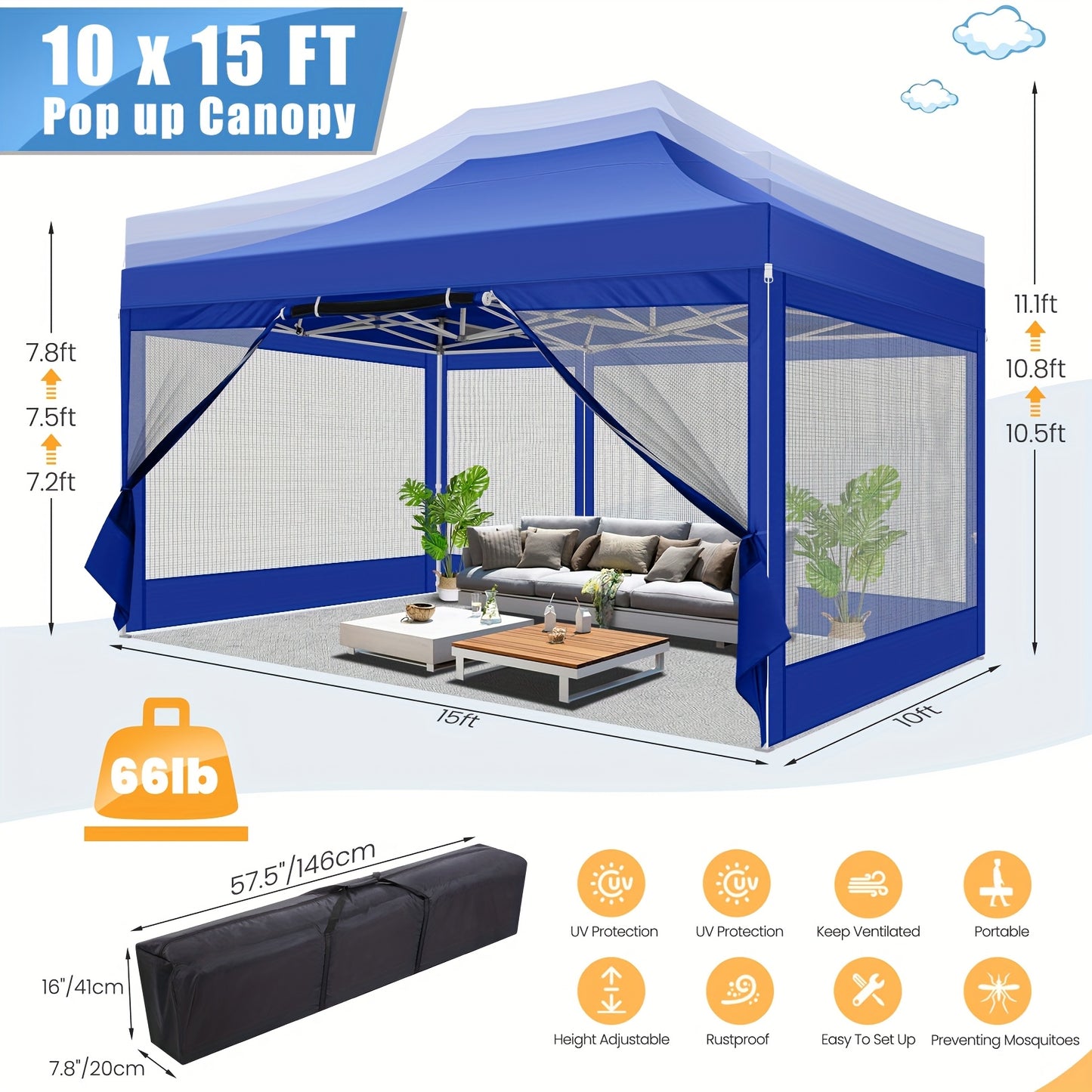 Pop-Up Partytent – Vouwtent – Paviljoen – Tent Met Muskietennet – Aluminium Frame – 3x4,5 Meter