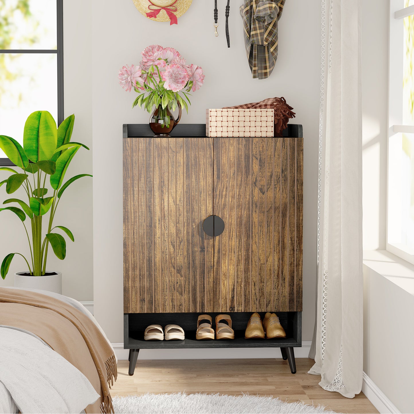 Deurmontage Schoenenkast – Schoenenrek – Schoenopberger – Schoenendoos – Schoenenelement – 7-laags – Geschikt Voor 25 Paar Schoenen – Modern Simpel Design Bruin