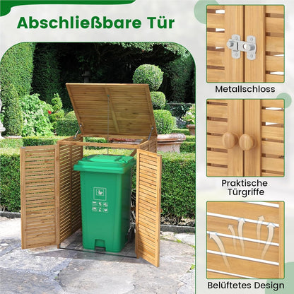 Houten Afvalbakombouw – Afvalbak Bescherming – Afvalbak Behuizing – Afvalbak Ombouw – Afvalbakkast – Weerbestendig Vurenhout – Gaspedaal Deksel & Afsluitbare Deur – Voor 120L Afvalbak
