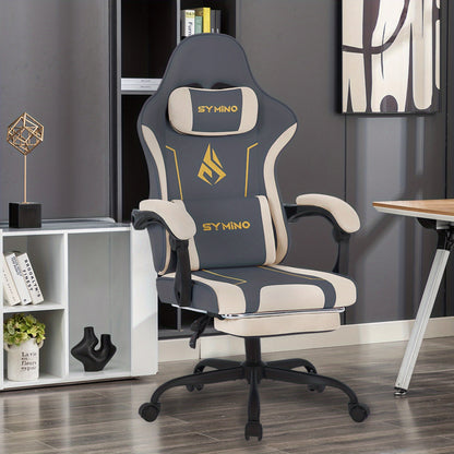 Ergonomische Gamingstoel – Bureaustoel – Game Stoel – Computerstoel – Kantoorstoel – Verstelbare Rugleuning 90°-155° – Ingebouwde Massagefunctie – Donkergrijs – PU-leer & Metalen Frame