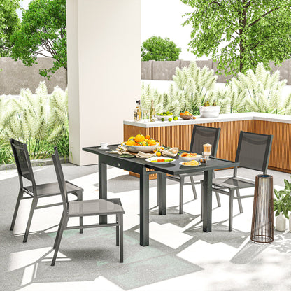 Uitschuifbare Tuintafel – Terrastafel – Verandatafel – Balkon Tafel – Buiten Eettafel – Aluminium Frame – Zwart Gehard Glas – 160x80x75 cm – Weerbestendig & Ruimtebesparend