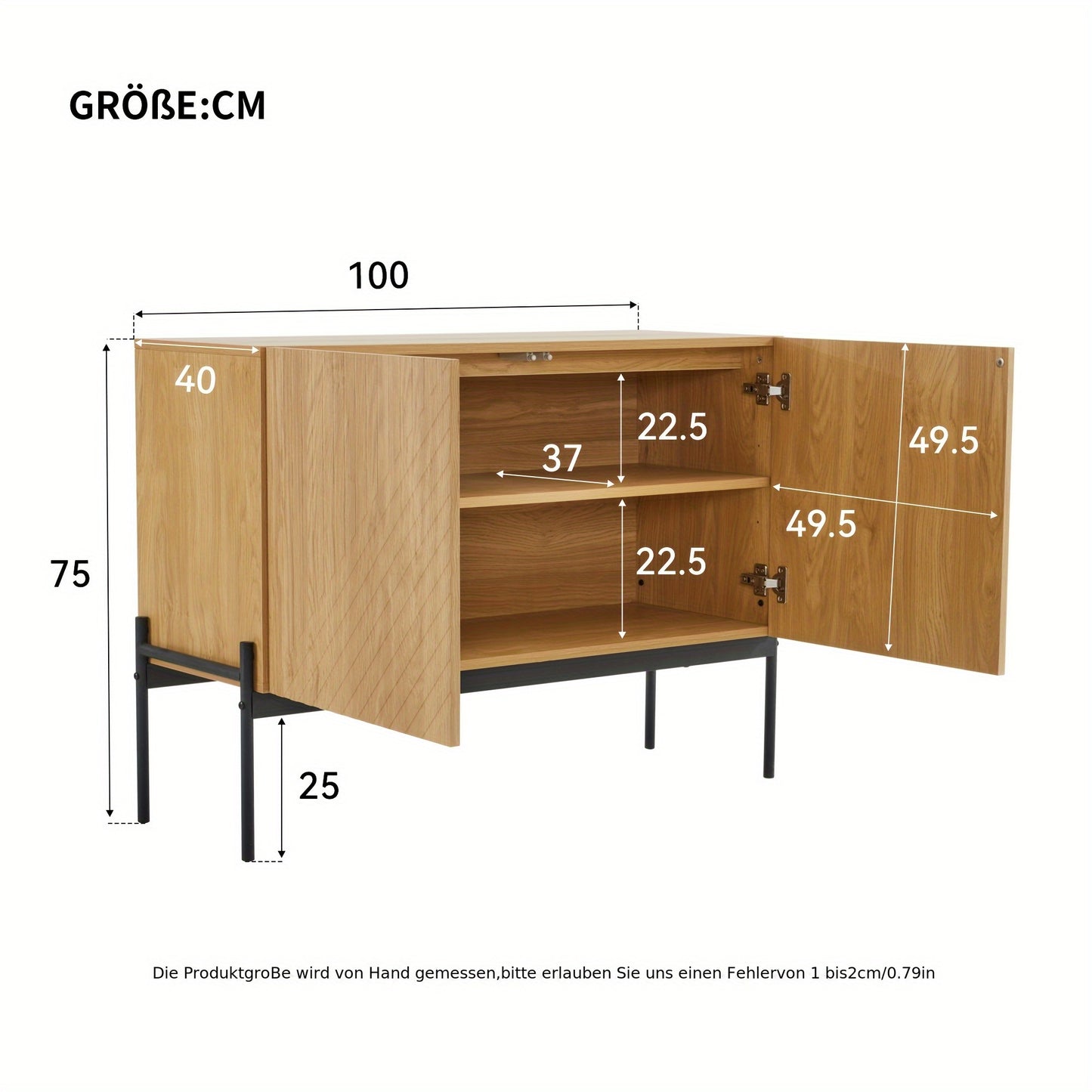 Dressoir – Ladekast – Buffetkast – Opbergkast – Kast – Met 2 Deuren en Metalen Pootjes – Strak Lineair Design – Compact 75x100x40 cm
