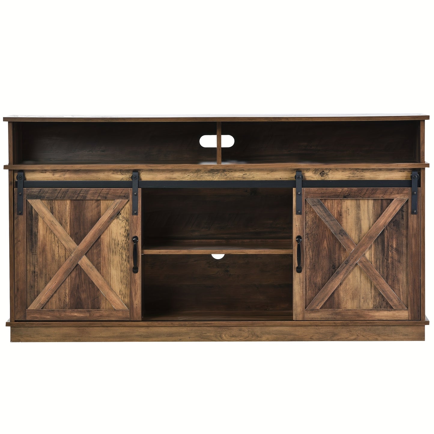 Large Rustic Modern TV Stand/Dining Cabinet/Entertainment Center with Sliding Doors & Adjustable Shelves - Heavy-Duty Metal Frame, Brown Tone Storage Unit, Space-Saving Design for Living Room, Dining Room (148x40x78cm) - Easy
