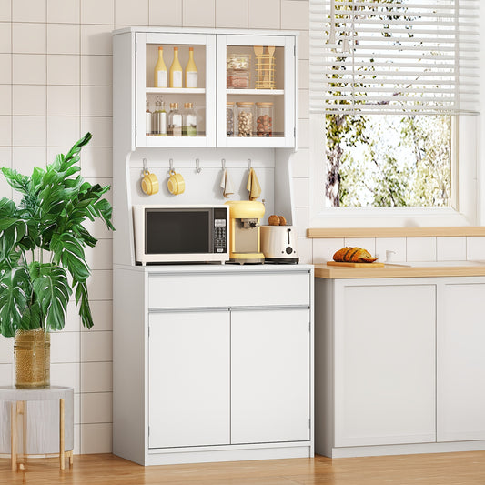 Kitchen Cabinet, Sideboard High Cupboard with Countertop and 4 Storage Compartments Adjustable Shelves Suitable for Kitchen or Living Room, 40 × 75 × 180cm White, Dining Room Furniture, Stylish Sideboard, Sleek Storage, Par