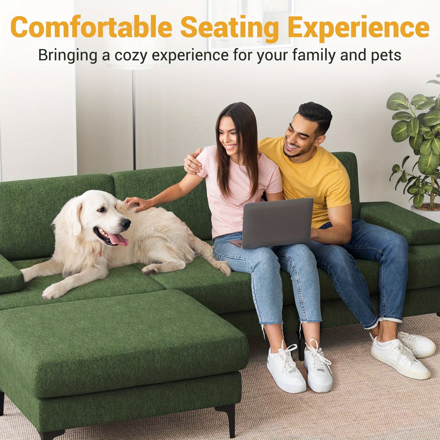 Hoekbank – 3-zitsbank – L-vormige bank – Sectional sofa – Loungeset – Verwijderbare opberghocker – Hardhouten frame – Makkelijk schoon te maken stof
