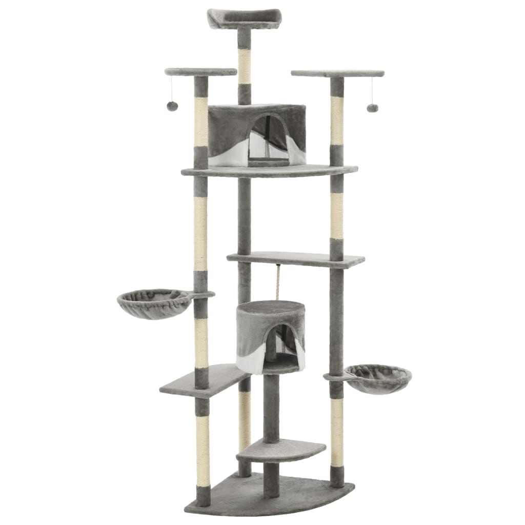 Krabpaal – Kattenkrabpaal – Kattenboom – Kattenhuis – Krabmeubel – Meerdere Niveaus – Pluche Bekleding - Grijs en Wit