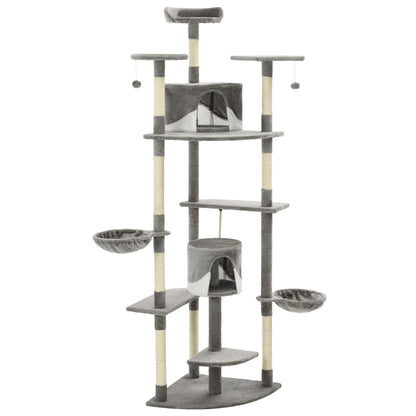 Krabpaal – Kattenkrabpaal – Kattenboom – Kattenhuis – Krabmeubel – Meerdere Niveaus – Pluche Bekleding - Grijs en Wit