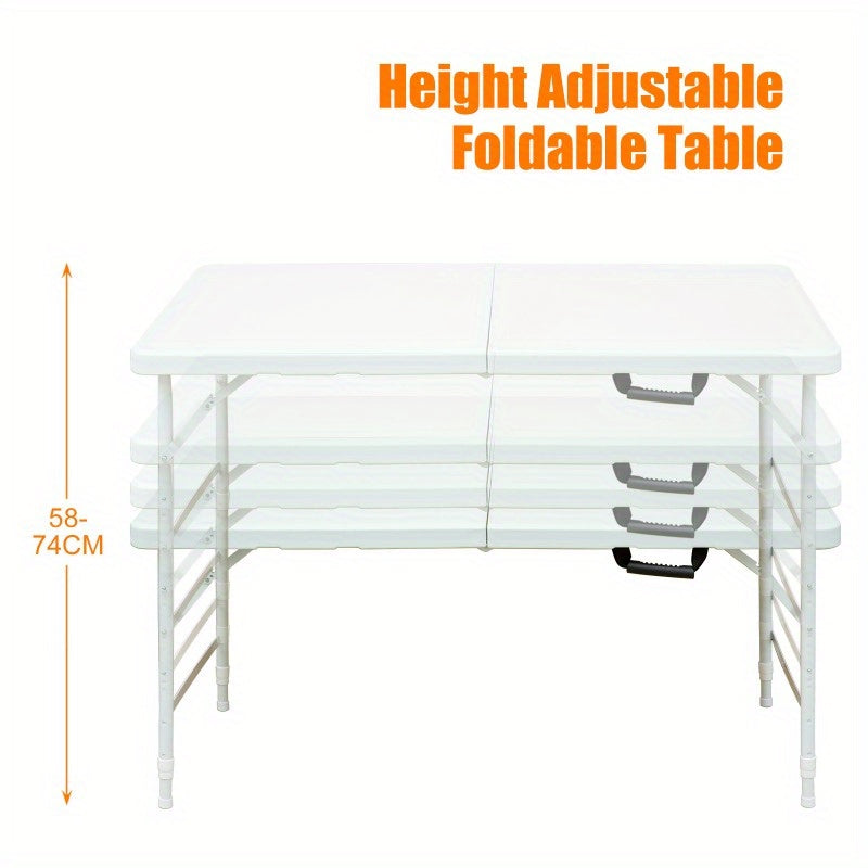 Campingtafel – Kampeertafel – Klaptafel – Vouwtafel – Inklapbare Tafel – Verstelbare Hoogte 125 cm – Stevig Wit Tafelblad & Zwarte Poten – Draagkracht 135 kg
