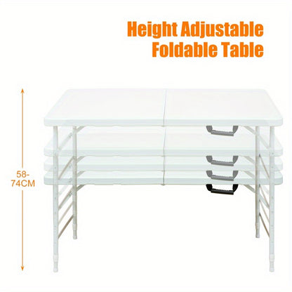 Campingtafel – Kampeertafel – Klaptafel – Vouwtafel – Inklapbare Tafel – Verstelbare Hoogte 125 cm – Stevig Wit Tafelblad & Zwarte Poten – Draagkracht 135 kg