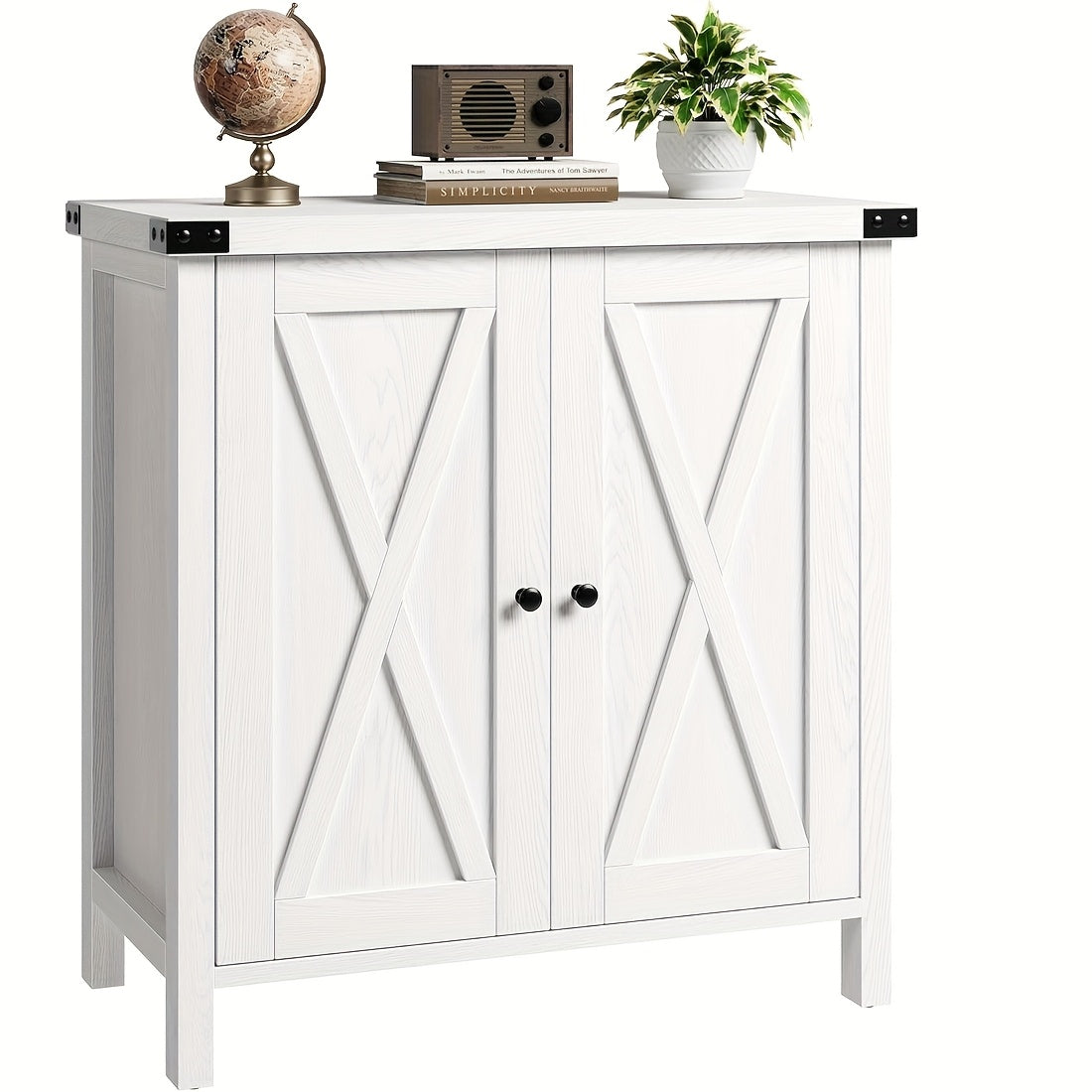 Farmhouse Sidetable – Dressoir – Buffetkast – Opbergkast – Haltafel – Wit MDF Met Metalen Poten – Compact Ontwerp, 2 Lades