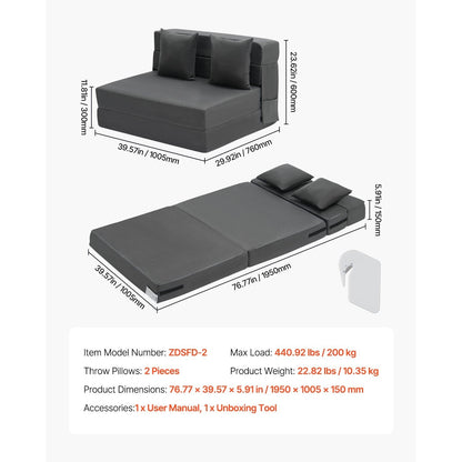 Slaapbank – Bankbed – Klapbed – Opklapbed – Zitbank – Donkergrijs – 3-in-1 Ontwerp – Hoogwaardig Schuim