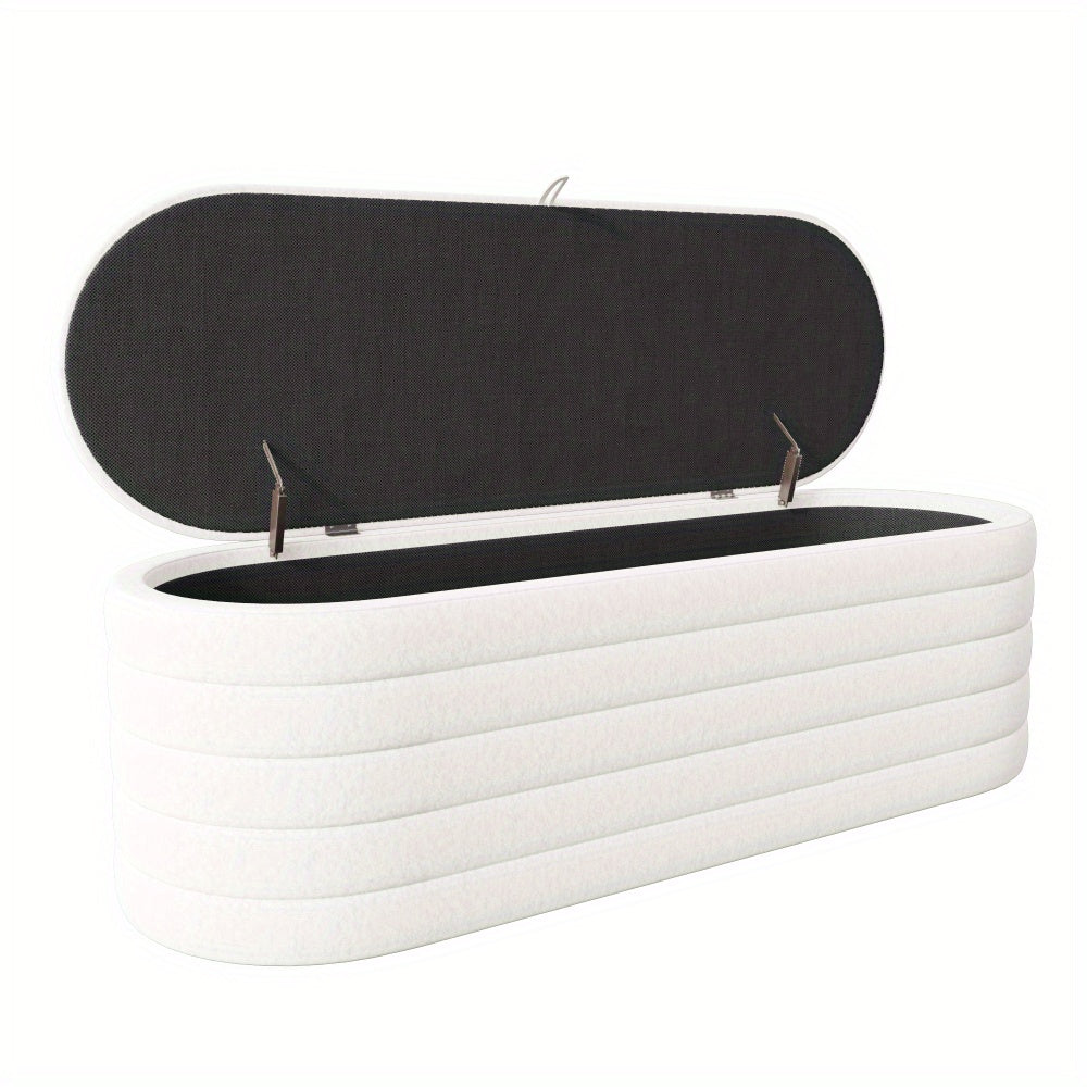 Bankje Met Opbergruimte – Puf – Zitzak – Poef – Hocker – Wit Teddyfleece – 120x40 cm – Zacht En Praktisch