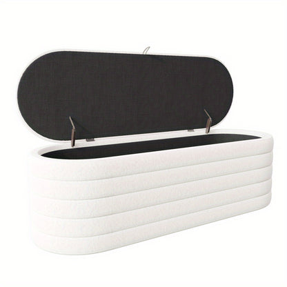 Bankje Met Opbergruimte – Puf – Zitzak – Poef – Hocker – Wit Teddyfleece – 120x40 cm – Zacht En Praktisch