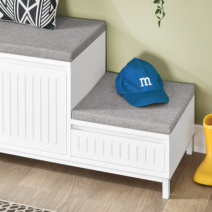 Schoenenbank – Schoenenrek – Schoenenkast – Opbergbank – Halbank – Wit MDF – 100x35x42 cm – 2 Zitkussens & Lade – Geschikt voor 6-8 Paar Schoenen