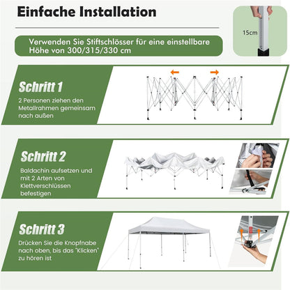 Vouwpaviljoen – Partytent – Tuinpaviljoen – Prieel – Tent – Wit – UV Bescherming SPF 50+ – Waterdicht & Stevig Met Wielen
