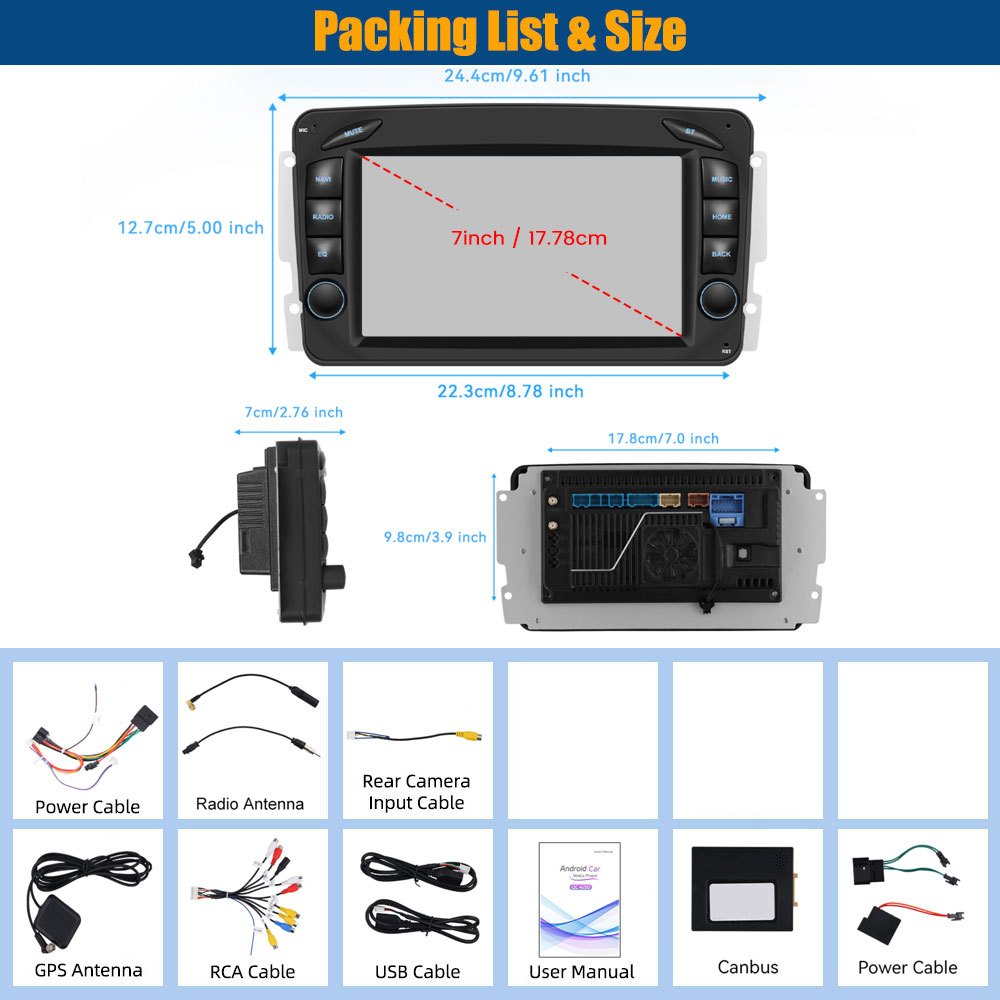 Android Autoradio – Auto Multimedia Systeem – Navigatie Radio – Bluetooth Stereo – 7 Inch Touchscreen – Android 15 OS – 8-Core Processor – 4G+64GB Geheugen