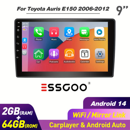 Multimedia Car Radio Toyota Auris E150 – 2-DIN Autoradio – Android Car Stereo – Touchscreen Speler – 9 Inch IPS Display – Draadloze Connectiviteit – Handsfree Bellen – Incl. Camera & Microfoon