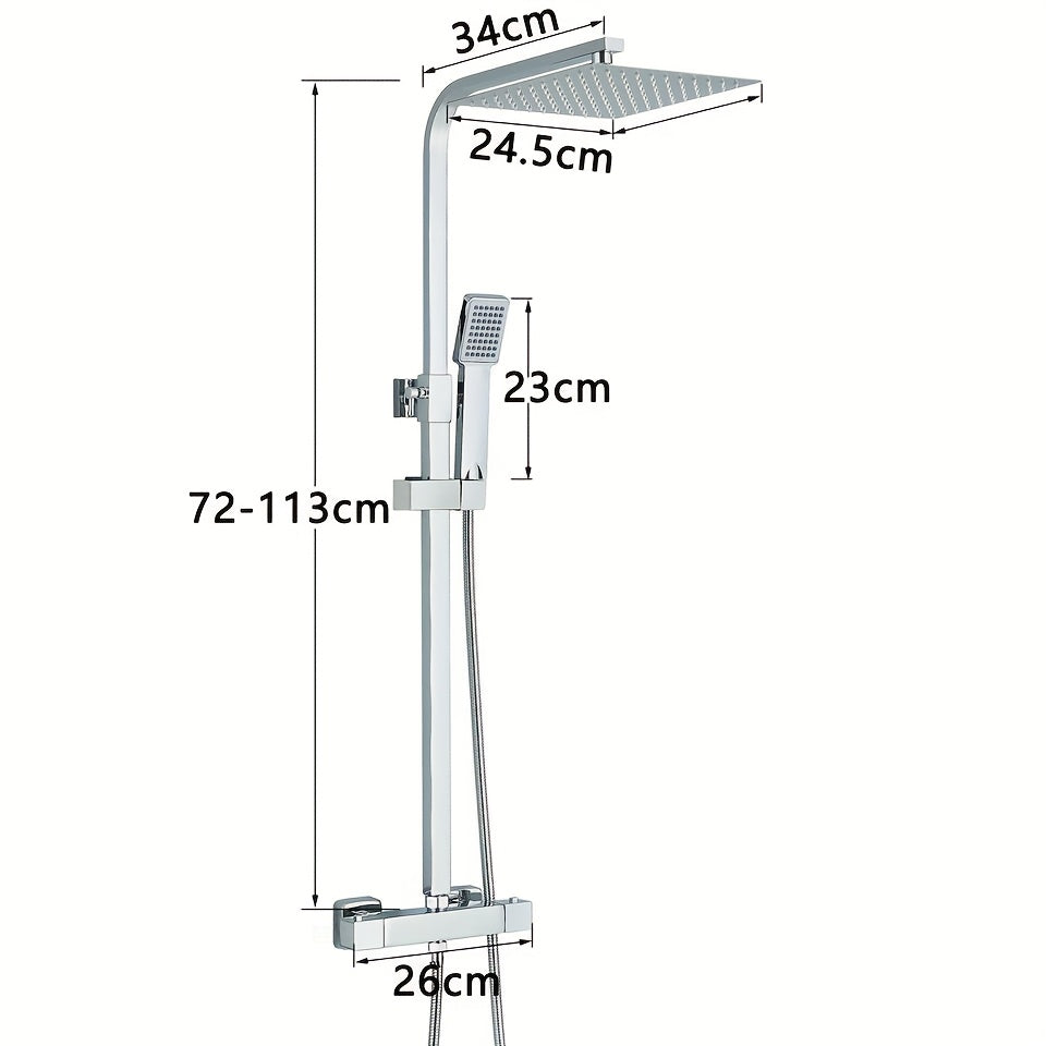 Thermostatische Doucheset – Regendouche – Handdouche – Douchepaneel – Badkamerkraan – Antiek Messing – Verstelbare Hoogte 70-120 cm – 8 Inch Regendouchekop