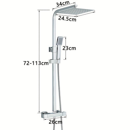 Thermostatische Doucheset – Regendouche – Handdouche – Douchepaneel – Badkamerkraan – Antiek Messing – Verstelbare Hoogte 70-120 cm – 8 Inch Regendouchekop