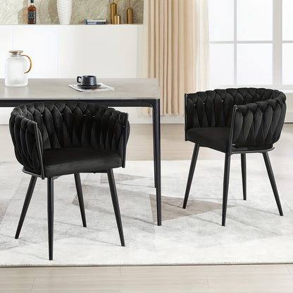 Eetkamerstoelen – Stoelen – Kuipstoelen – Keukenstoelen – Meubels – Modern – Velvet Bekleding – Met Metalen Kruispoten – Set van 2 – Woven Rugleuning