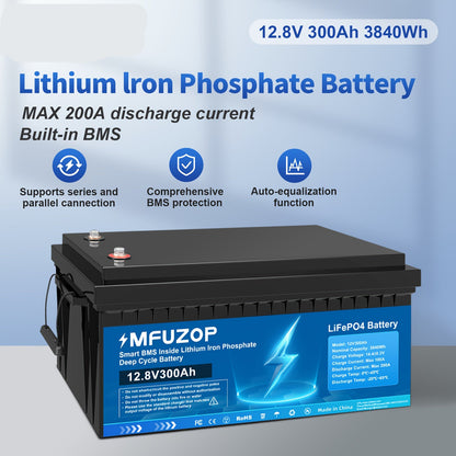 12,8V 300Ah LiFePO4 Accu – Lithium Accu – Camper Accu – Boot Accu – Thuisbatterij – 200A BMS Bescherming – 15.000 Laadcycli