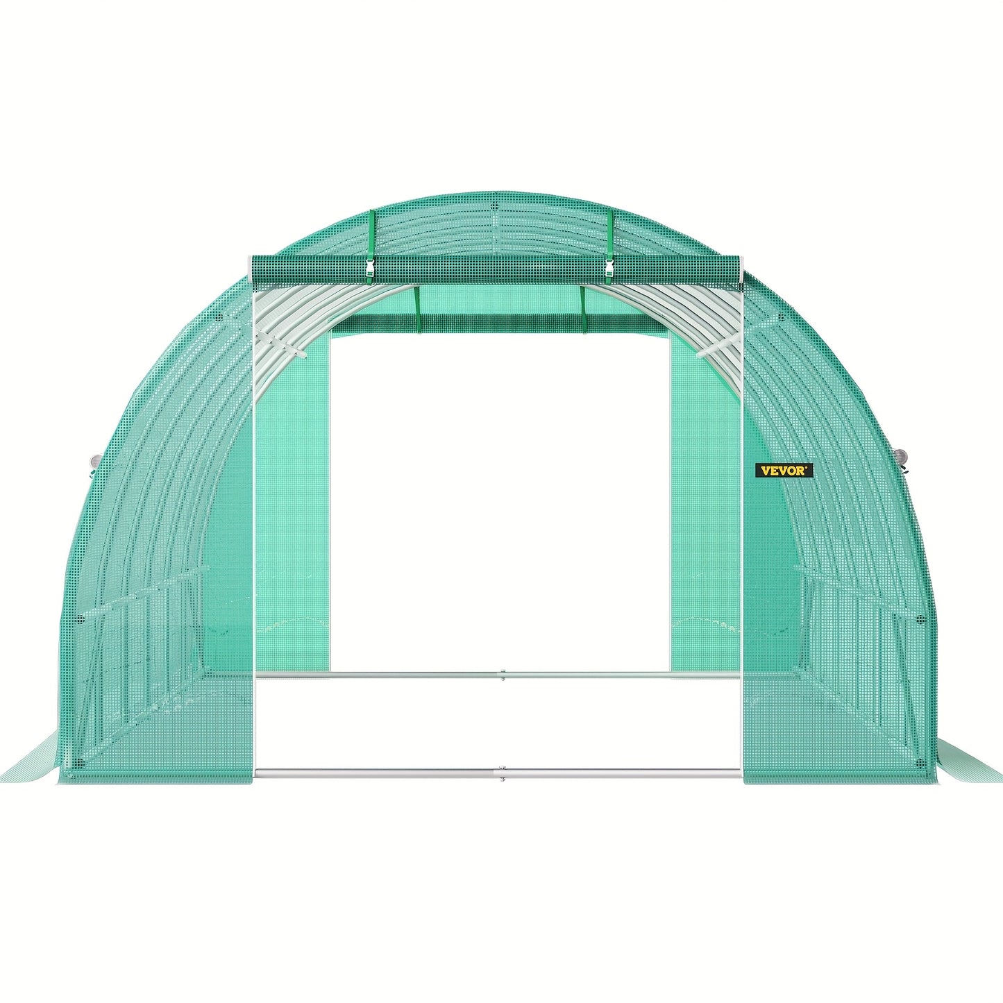 Kweekkas Tunnel – Tuinkas – Foliekas – Plantentunnel – Broeikas – 609,6x304,8x213,36 cm – Gegalvaniseerd Stalen Frame – 12 Oprolbare Ramen & 2 Ritsdeuren – Groen Netdoek