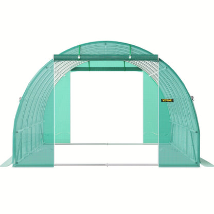Kweekkas Tunnel – Tuinkas – Foliekas – Plantentunnel – Broeikas – 609,6x304,8x213,36 cm – Gegalvaniseerd Stalen Frame – 12 Oprolbare Ramen & 2 Ritsdeuren – Groen Netdoek