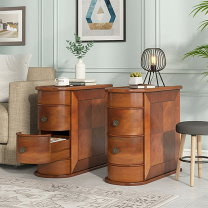 Bijzettafel – Nachtkastje – Sidetable – Banktafel – Salontafel – Compact – 2 Laden – Houtlook Bruin – Geen Montage