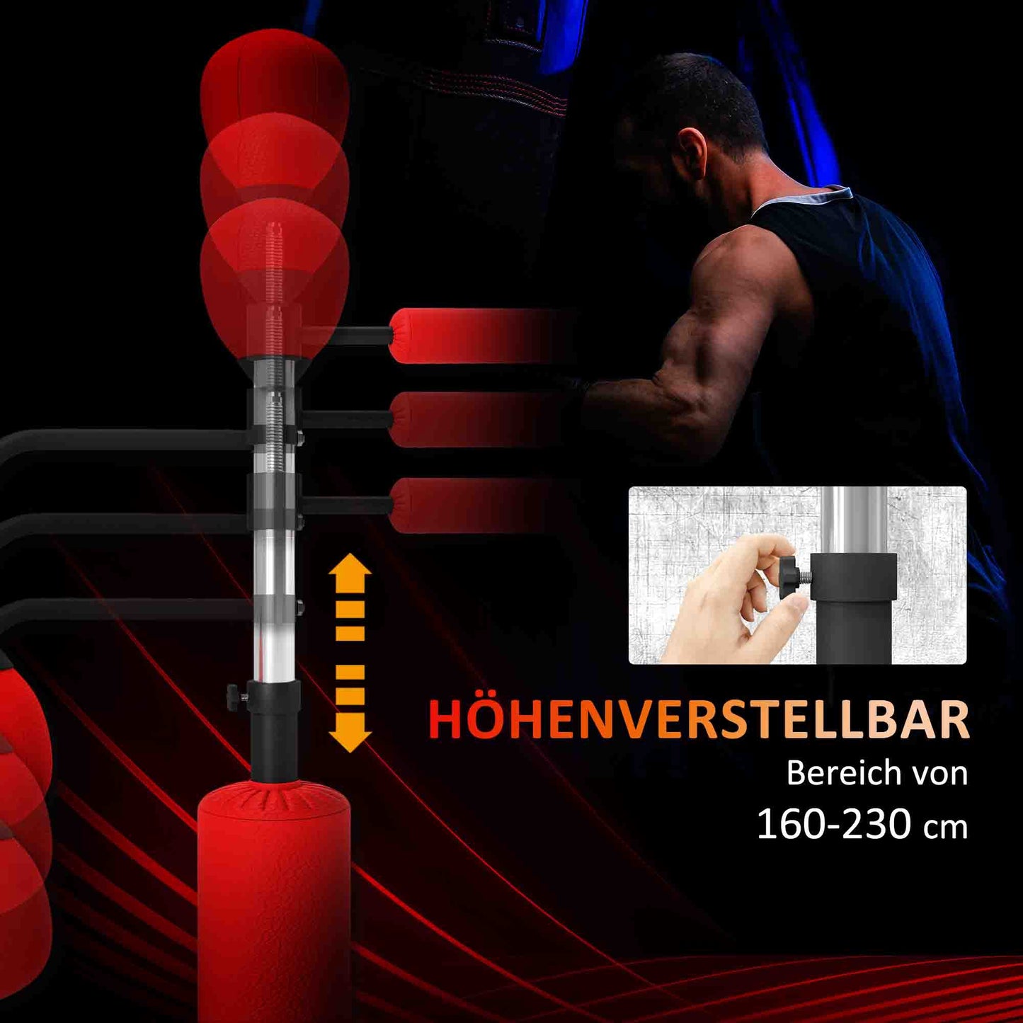 Vrijstaande Bokszak – Bokszakstandaard – Speedball – Trainingszak – Punching Bag – Verstelbare Hoogte 160-230 cm – Stevige Basis Met Zandvulling