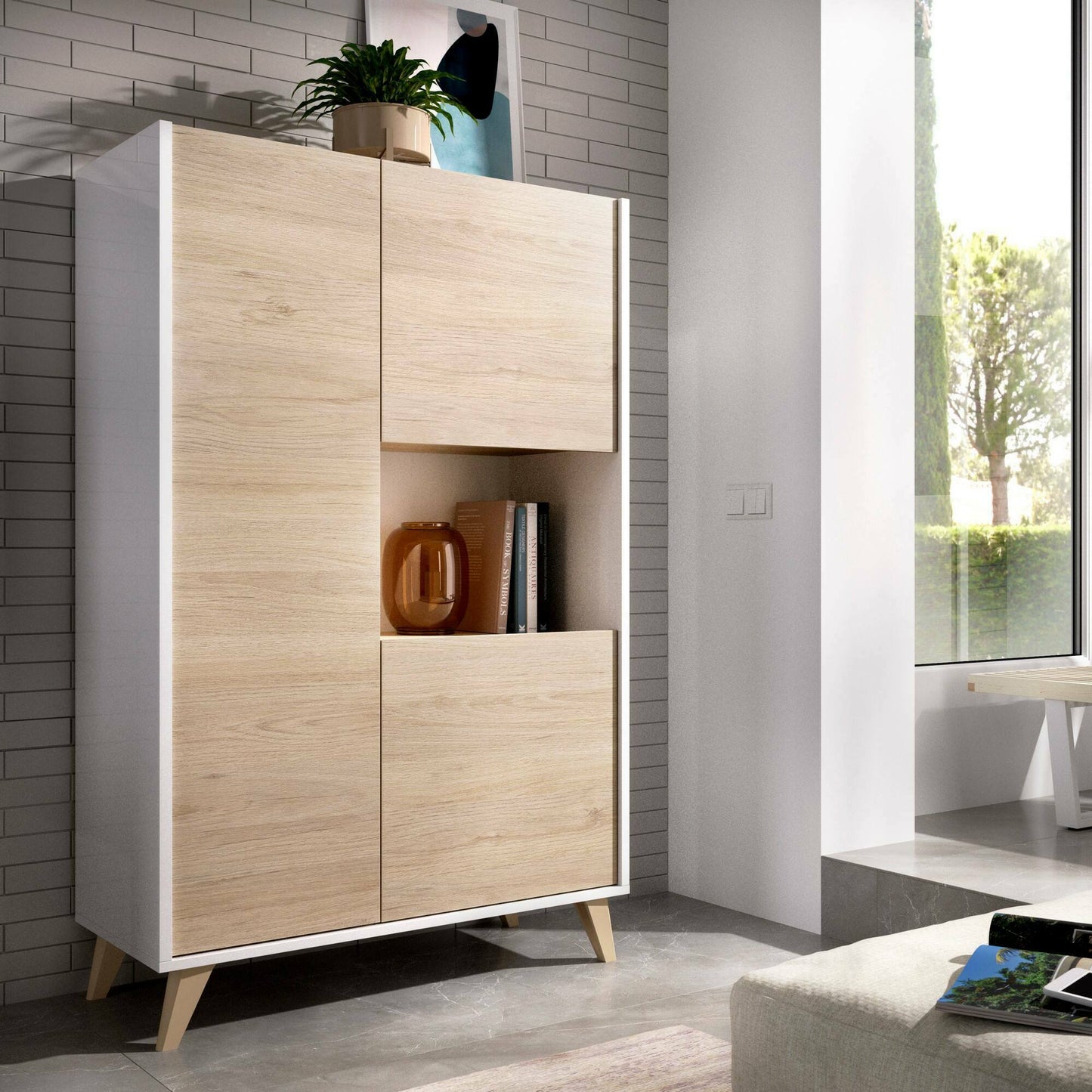 Crono Credenza, High Living Room Buffet, Modern 3-Door Sa Sideboard, 81X43H135 Cm, Available in 3 Colors