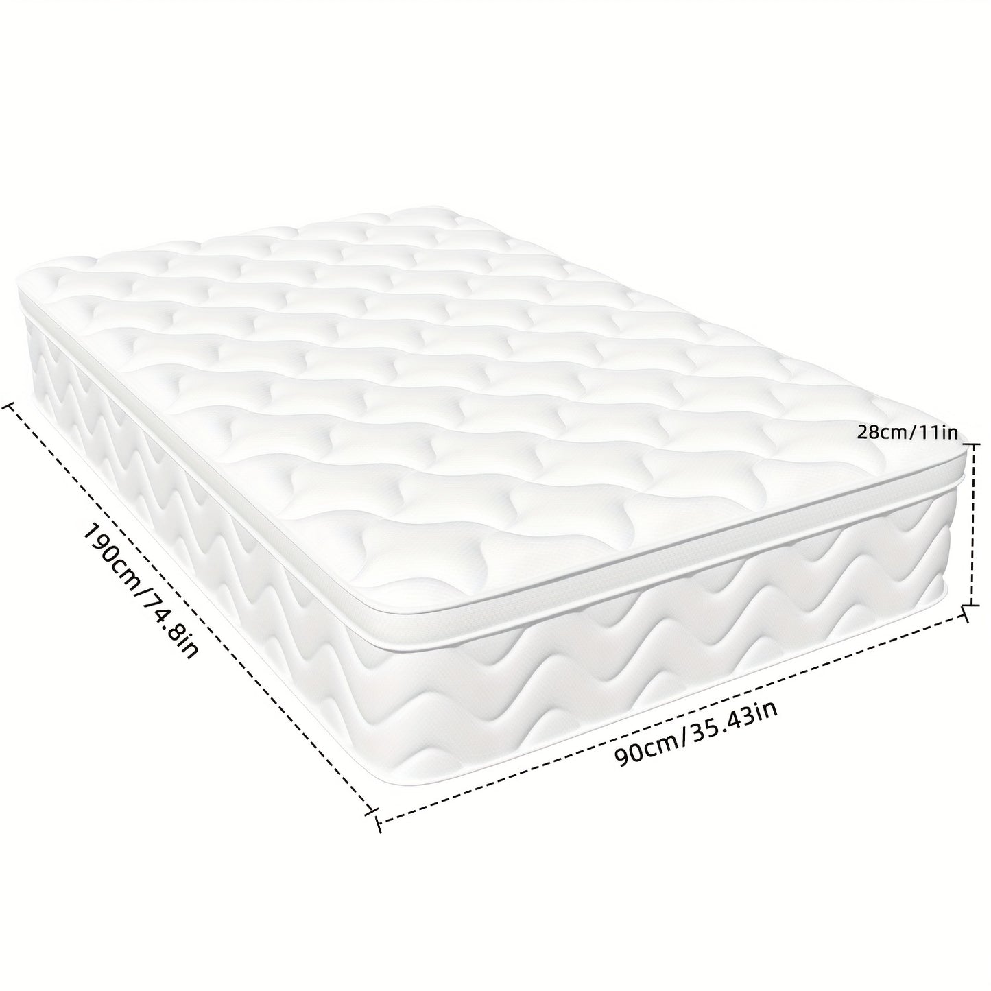 Matras – Pocketveringmatras – Binnenveringsmatras – Logeermatras – Tweepersoonsmatras – 90x190 cm – 25 cm Hoog – Medium Stevig Met Zijdeachtige Tijk