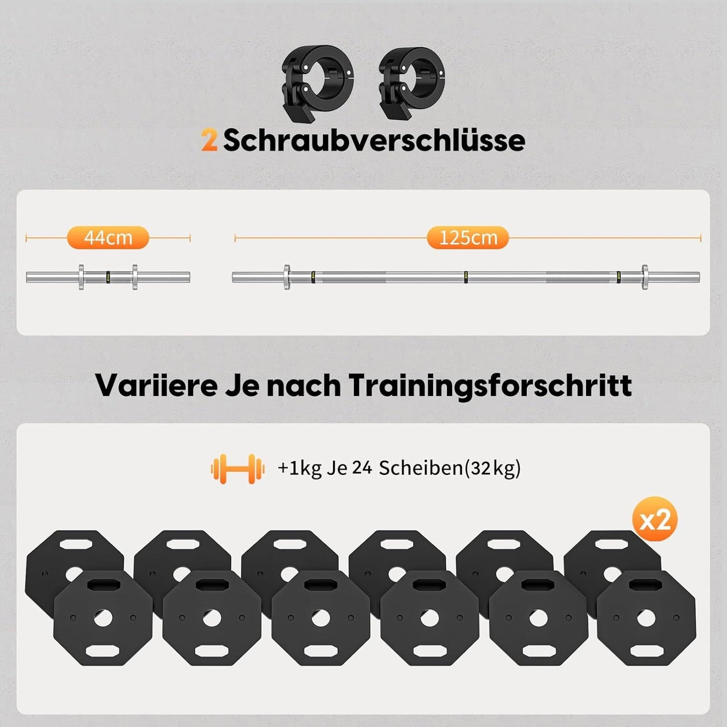 Verstelbare Halterset – Dumbbell Set – Krachttraining Gewichten – Curlstang – Rechte Stang – 32 kg Totaalgewicht – Robuust Stalen Design