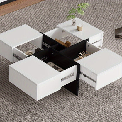 Salontafel – Woonkamertafel – Koffietafel – Tafel – Bijzettafel – Hoogglans Zwart – Vierkant 70x70x35 cm – 4 Opbergladen – Max. Belastbaar 30 kg