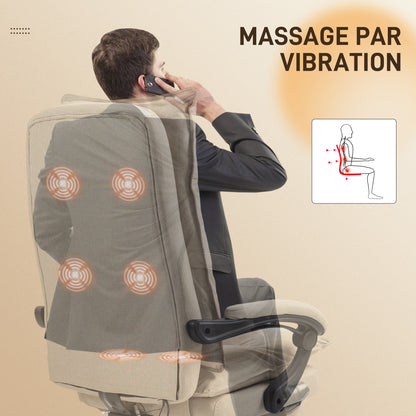 Massagestoel voor Kantoor – Bureaustoel – Ergonomische Stoel – Werkstoel – Draaistoel – Verstelbare Hoogte – 6-Punts Massage en Ingebouwde Voetensteun – Beige Linnen Bekleding