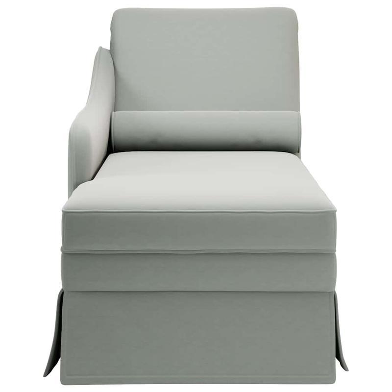 Chaise Longue – Loungebank – Ligstoel – Relaxbank – Bank met Armleuning – Lichtgrijs Velvet – Met Bolsterkussen – Stevig Metalen Frame