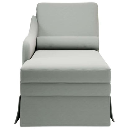 Chaise Longue – Loungebank – Ligstoel – Relaxbank – Bank met Armleuning – Lichtgrijs Velvet – Met Bolsterkussen – Stevig Metalen Frame