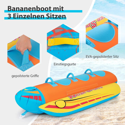 Banaanboot – Opblaasbare Boot – Waterspeelgoed – Sleepboot – Waterpret Tube – 3-Persoons – EVA-Comfortzitplaatsen – Puncturebestendig PVC