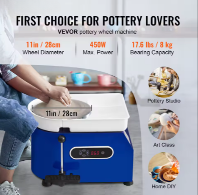 Pottenbakkerij - Pottenbakkers Draaischijf - Elektrische Pottenbakkers Draaischijf - Elektrische Pottenbakkersschijf Machine - 60-300RPM - 350W 5kg - met Snelheidshendel, Voetpedaal Contro en ABS Afneembare Bak - Blauw
