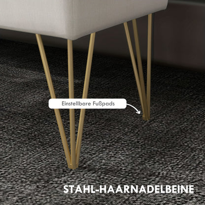 Opbergbank – Opbergbench – Slaapkamerbank – Poef – Zitbank – Linnenlook Bekleding – Stevig Metalen Frame – 100 x 40 x 49 cm – Crèmekleur