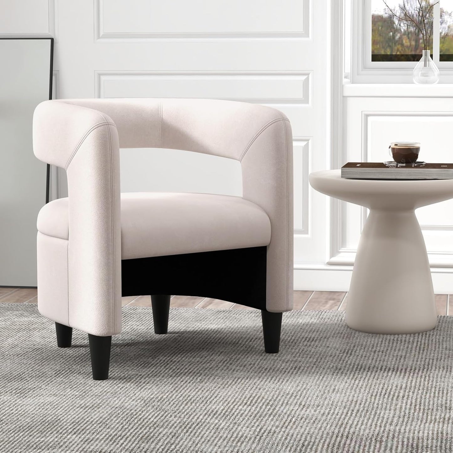 Relaxfauteuil – Relaxstoel – Fauteuil – Loungefauteuil – Leunstoel – Met Ottomane – Velvet Bekleding – Massief Houten Frame – Beige