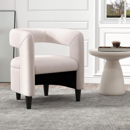 Relaxfauteuil – Relaxstoel – Fauteuil – Loungefauteuil – Leunstoel – Met Ottomane – Velvet Bekleding – Massief Houten Frame – Beige
