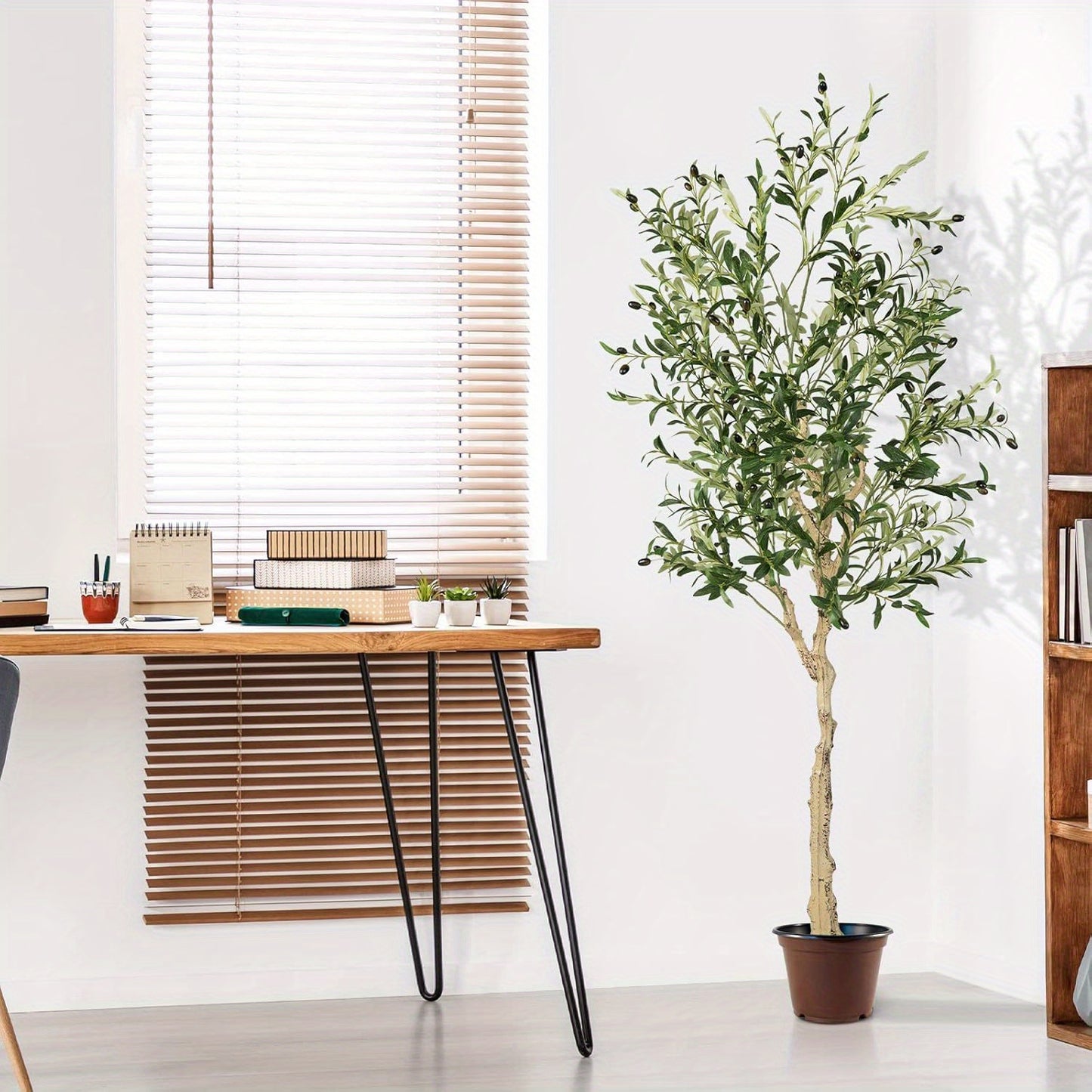 Artificial Olive Trees Set of 2, 182 Cm High Artificial Plant in Cement Pot, Houseplants with Natural Leaves, 72 Fruits, Large Artificial Trees for Office, Home