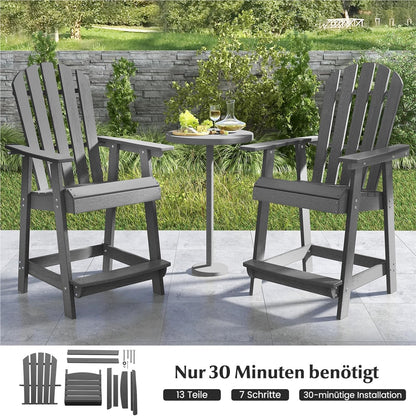 Adirondack Tuinstoel – Buitenstoel – Balkonstoel – Tuinstoel Met Voetsteun – Armleuningstoel – Weerbestendig HDPE – Comfortabele Hoge Rugleuning – Grijs